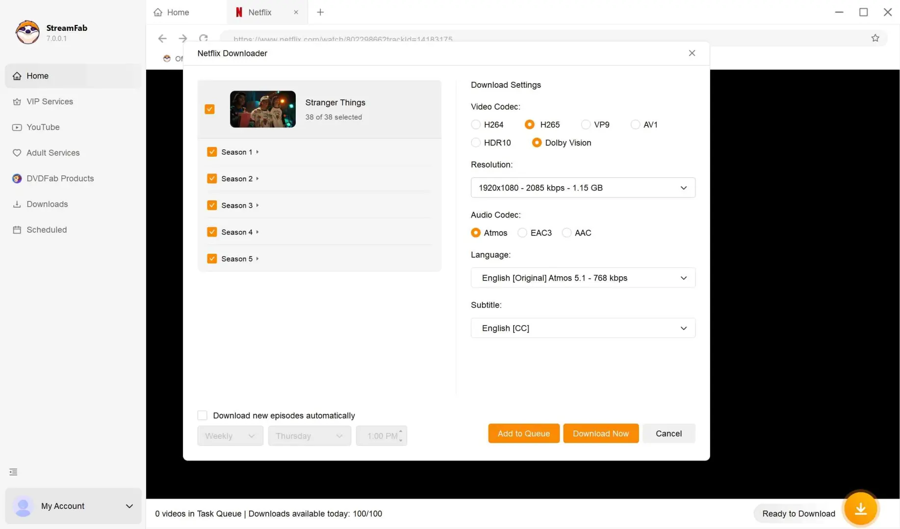 StreamFab free trial step 2: analyze video and configure download settings