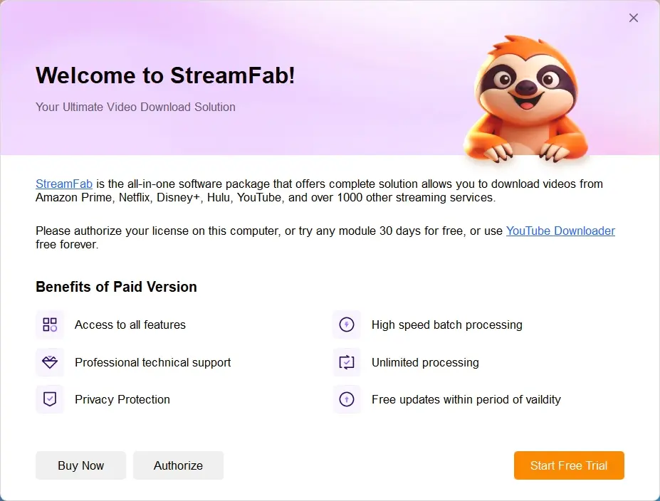 informations simples sur l'essai de StreamFab