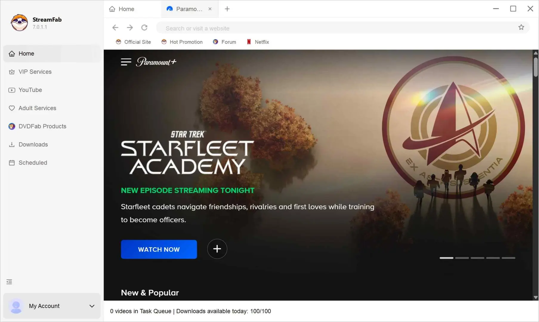 StreamFab Schritt 2: Paramount+ auswählen und anmelden