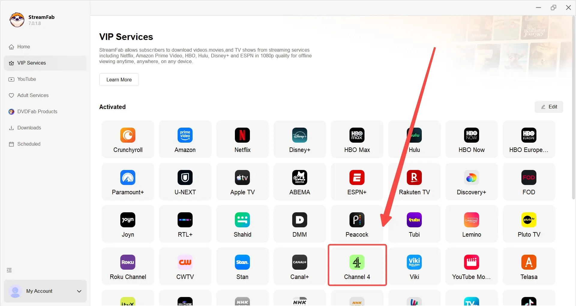 How to download Channel 4 video on laptop with StreamFab: step 2