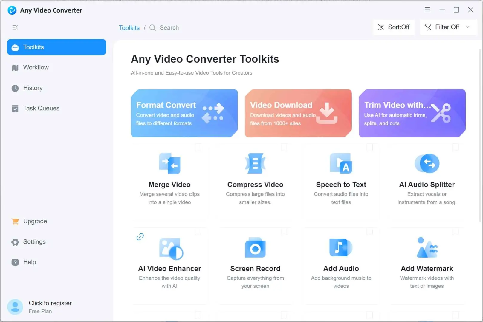 Any Video Converter workspace for MP4 conversion and editing
