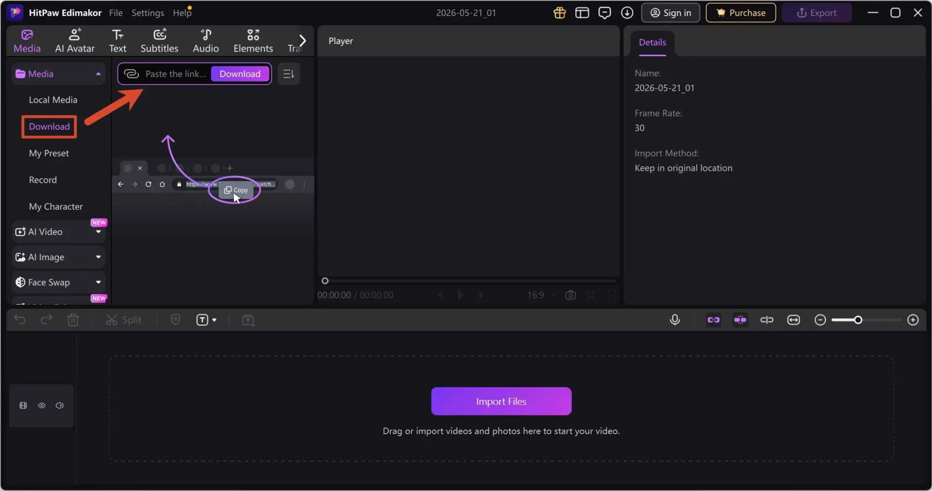 HitPaw Edimakor interface showing its video downloader component
