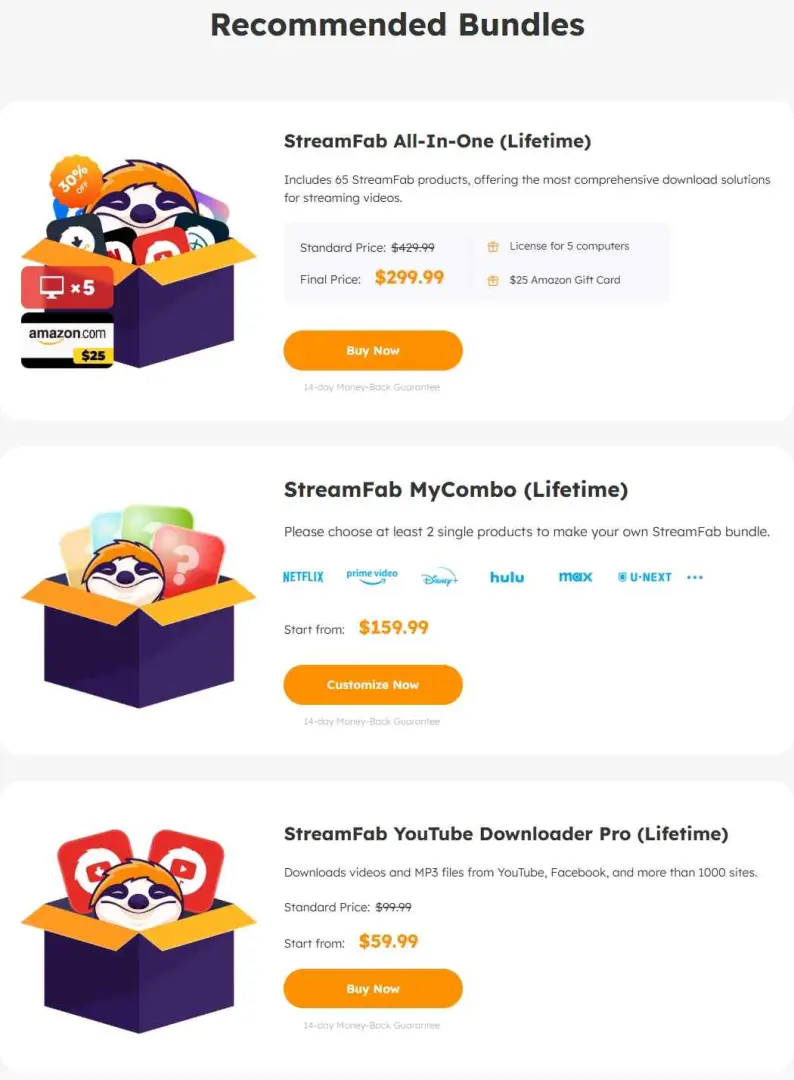 Página de precios de StreamFab en España con planes Individual, MyCombo y All-in-One