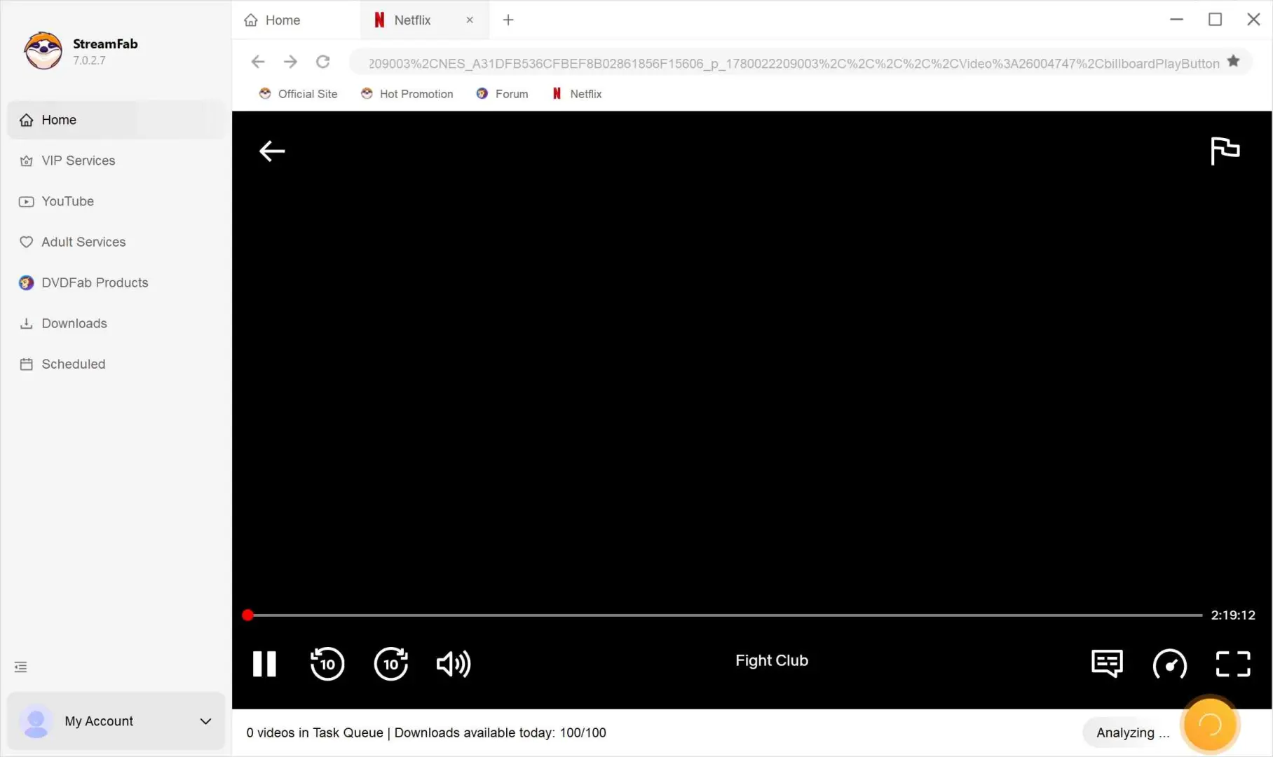 StreamFab detectando automáticamente flujo DRM-MPD en Netflix durante la reproducción