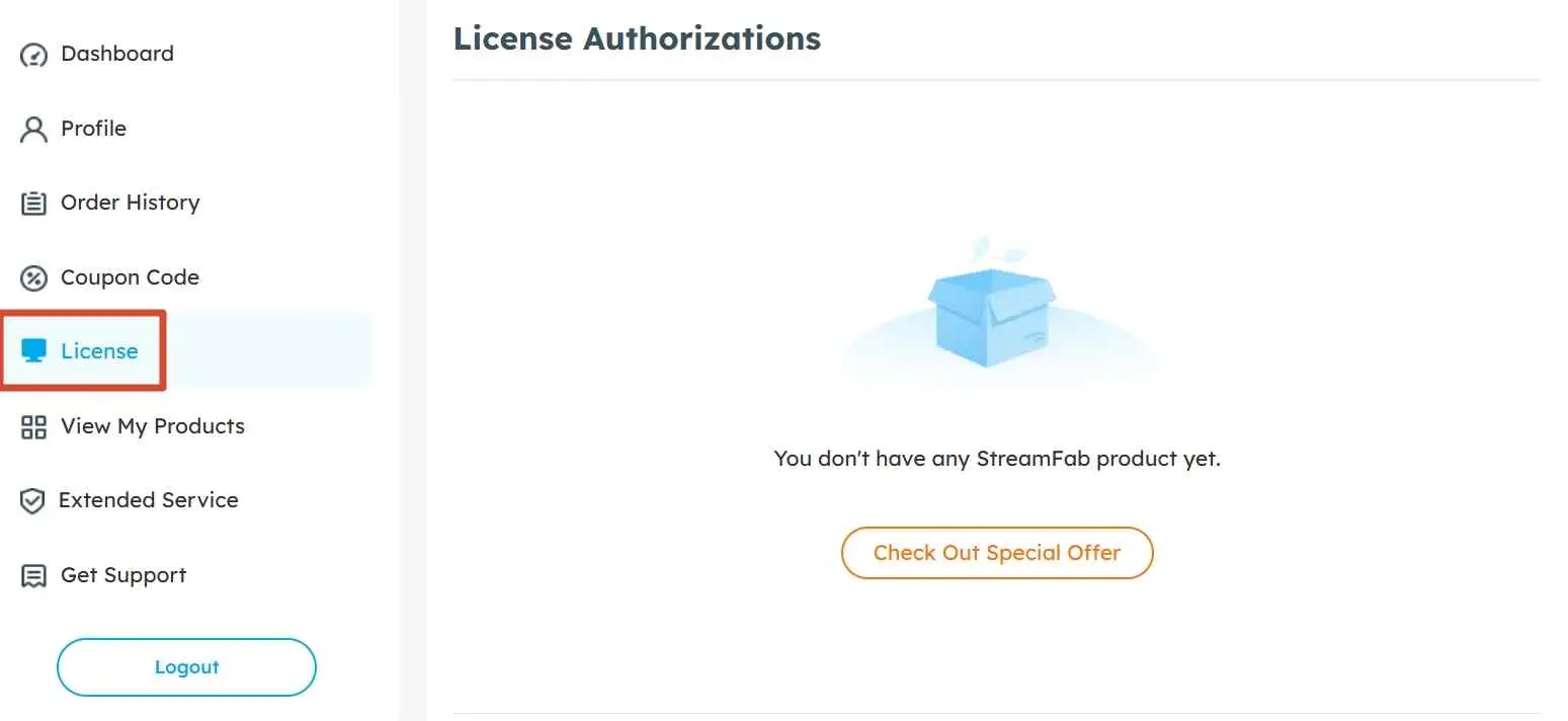 StreamFab Member Center account authorization and licensed product status
