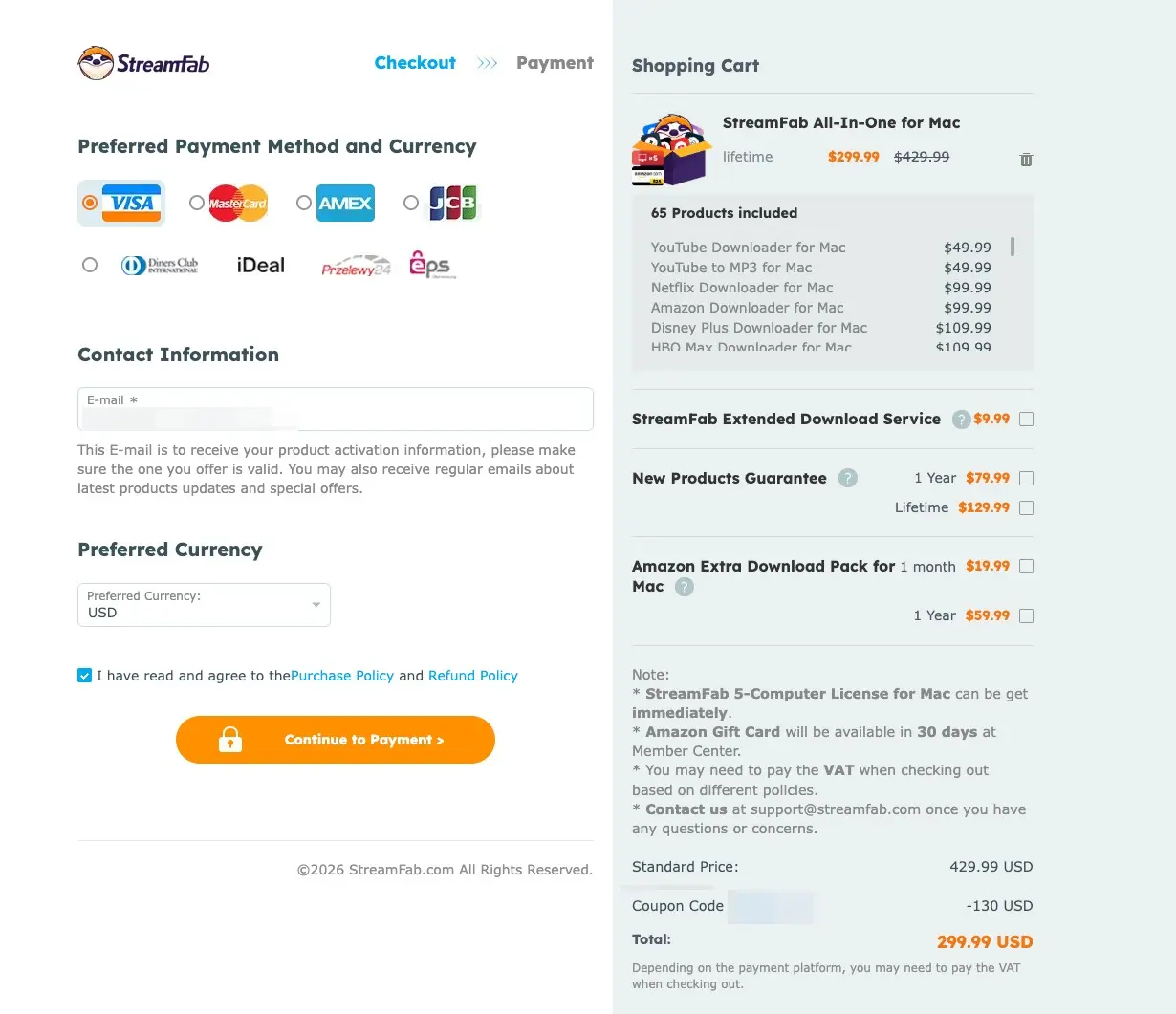 StreamFab All-In-One store view and license scope