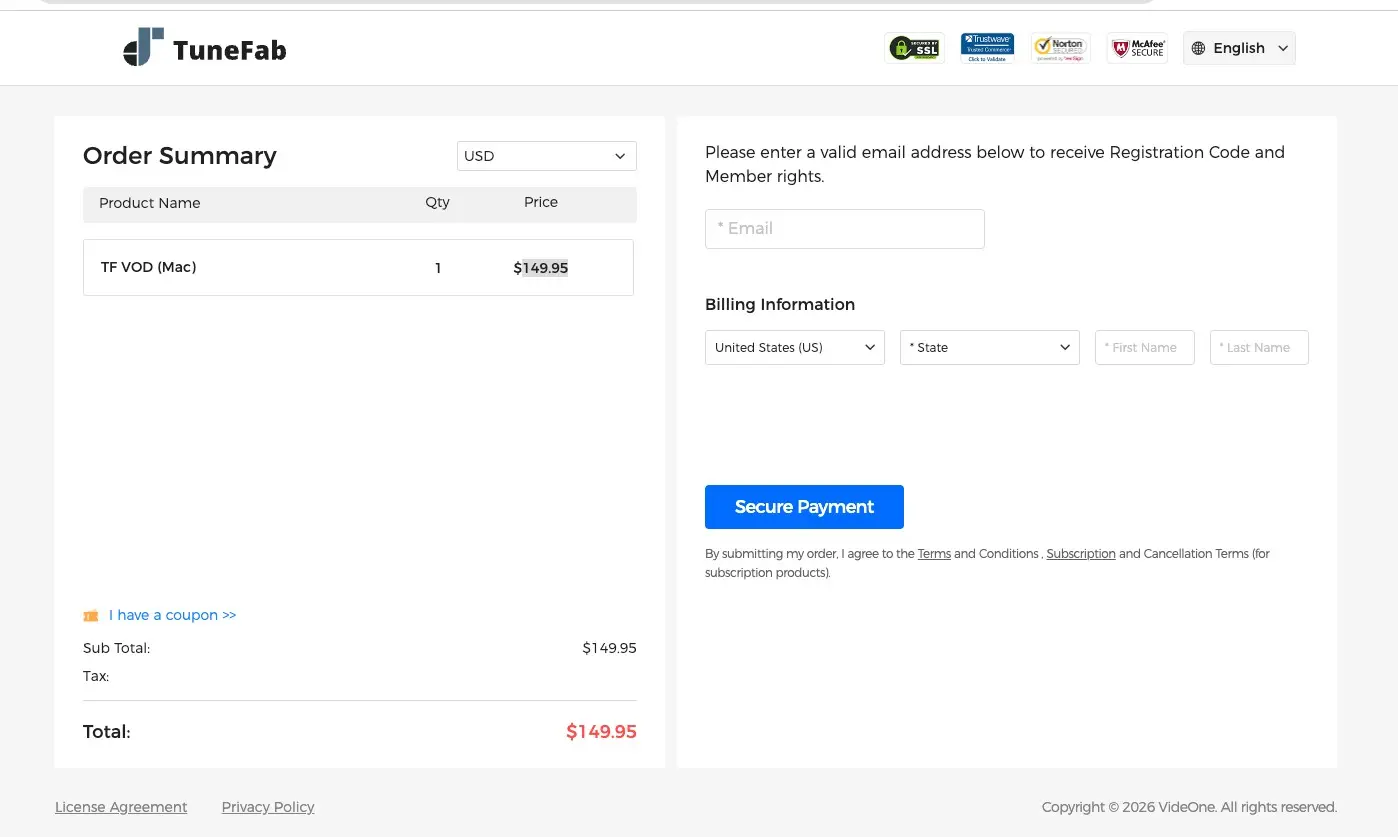 TuneFab VideOne pricing choices for single-service and bundled use