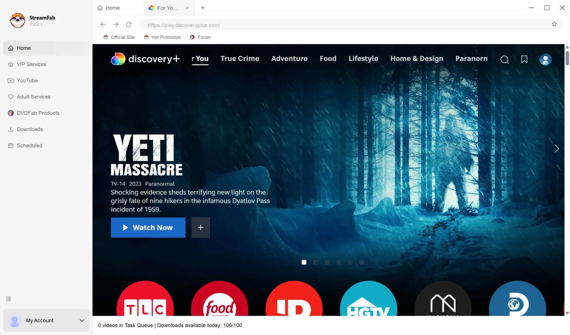 download on discovery plus via streamfab discovery plus downloader step 1