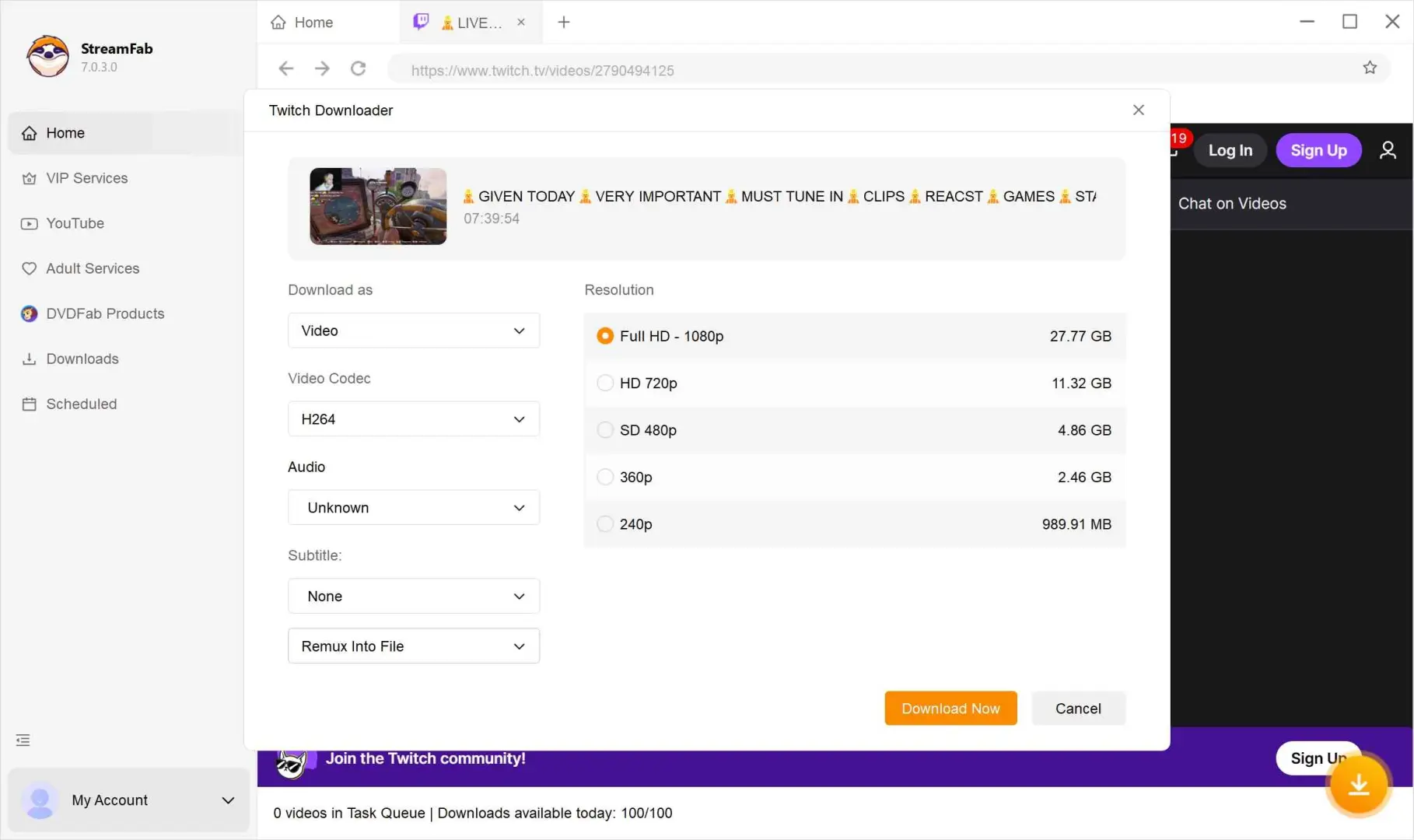how to download twitch videos with streamfab twitch downloader: step 3