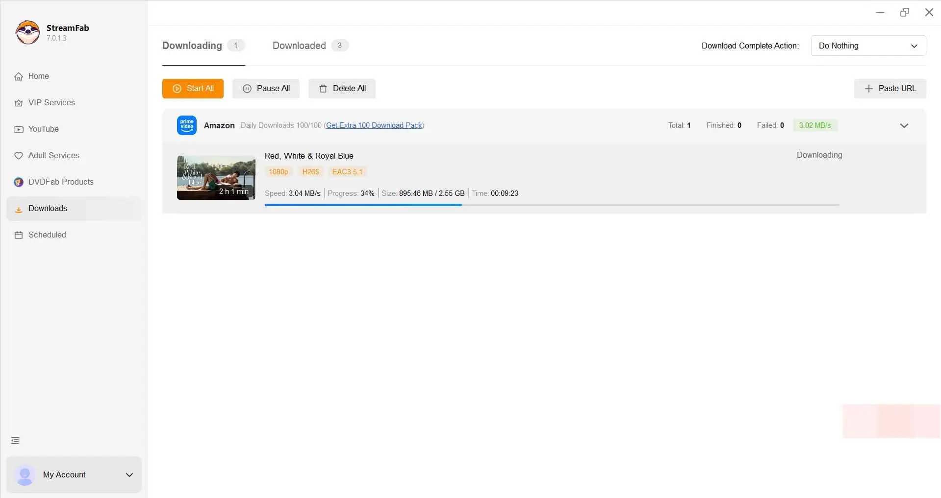 StreamFab Amazon Prime Video download task in progress on Windows 11