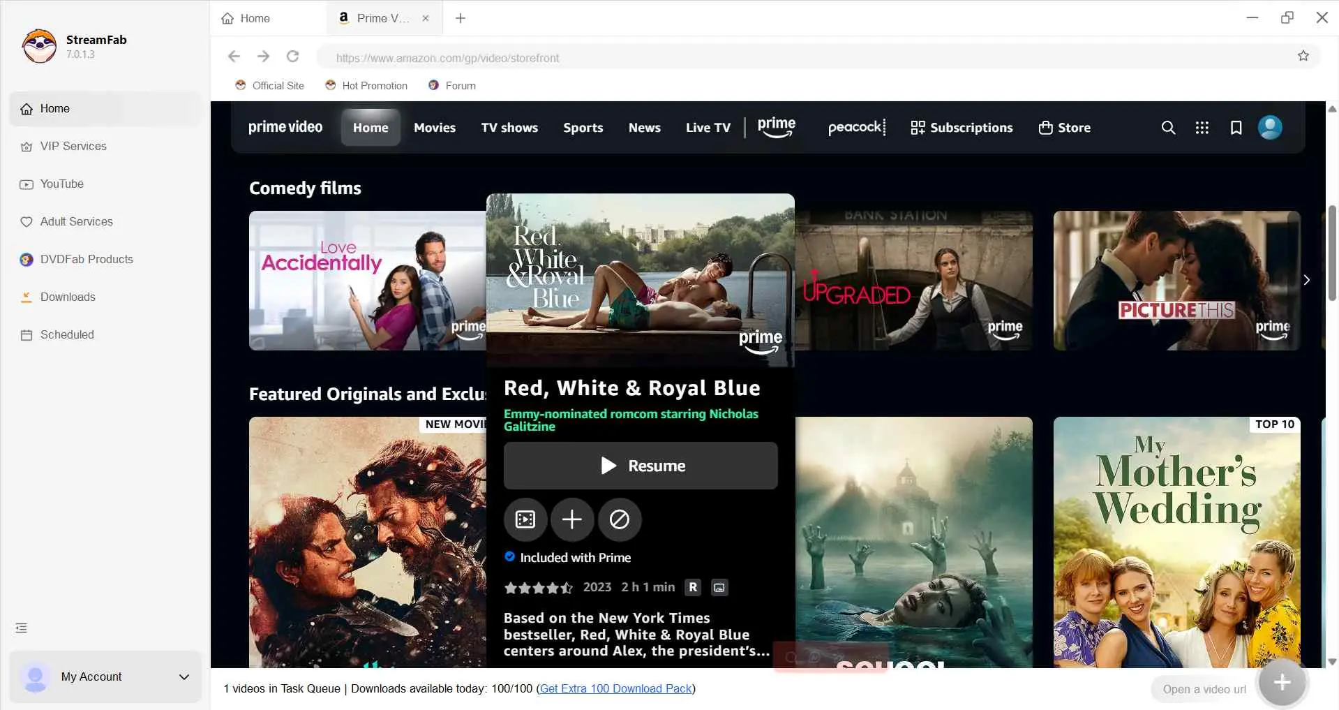 StreamFab built-in browser sign-in screen for Amazon Prime Video account authorization