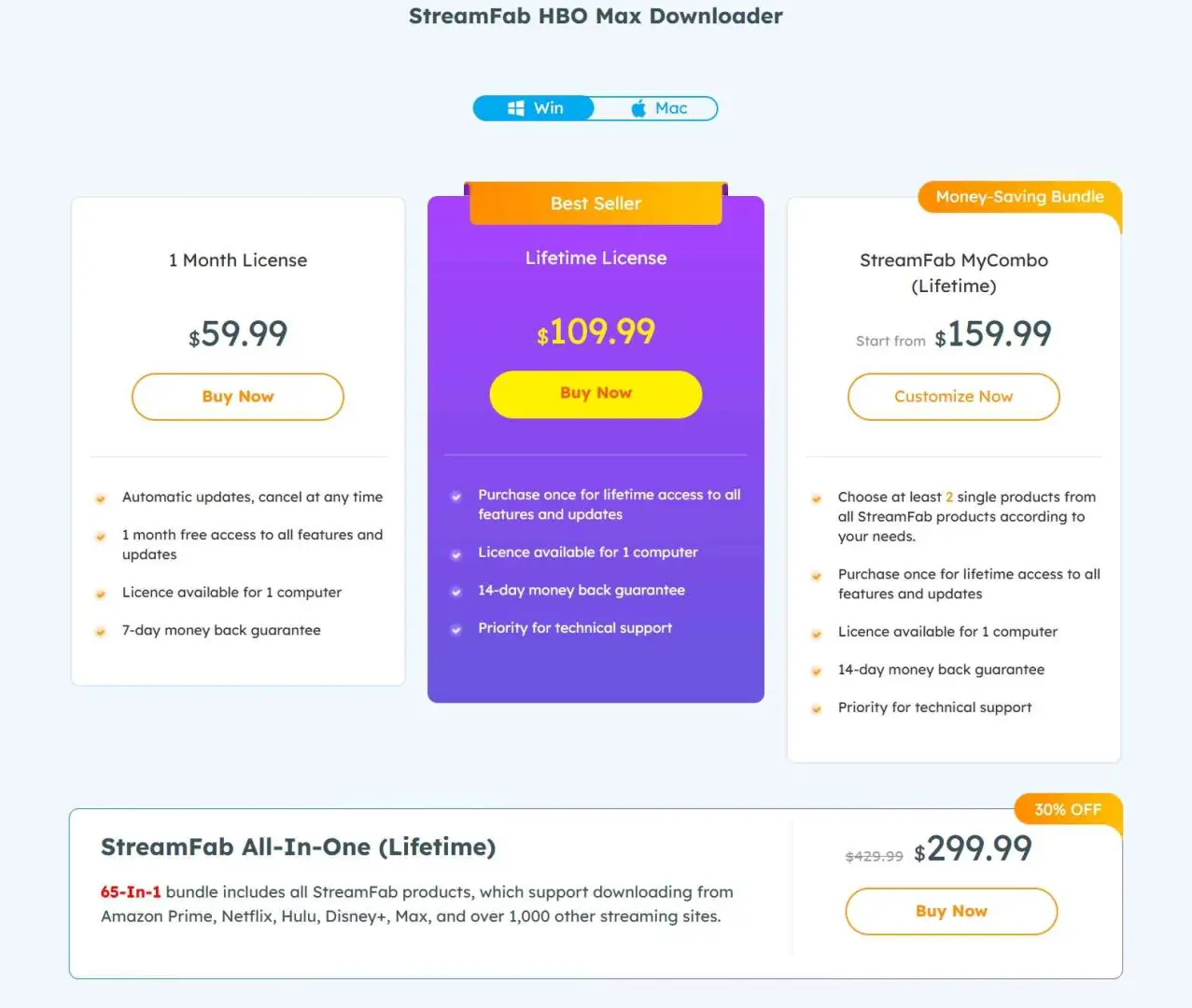streamfab hbo max downloade pricing plans