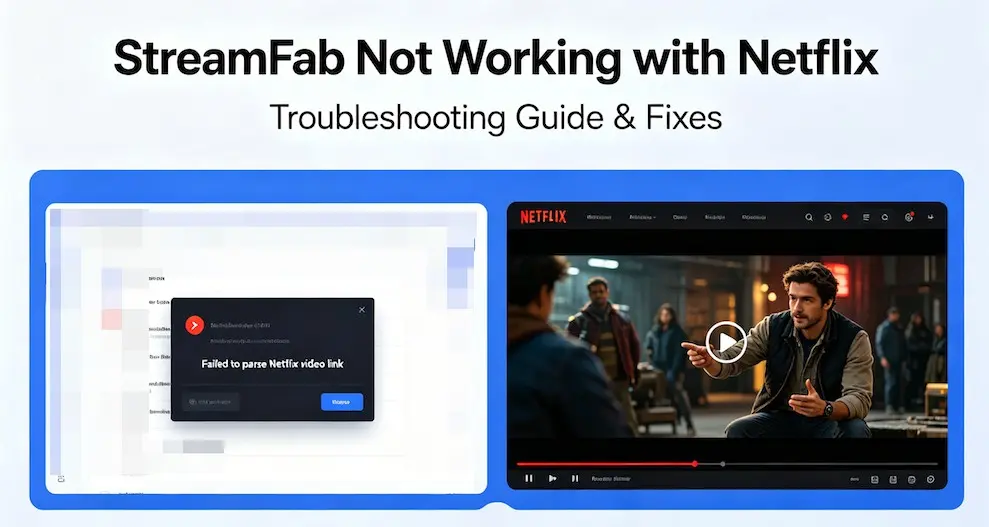 StreamFab Netflix troubleshooting screen showing failure-stage checks