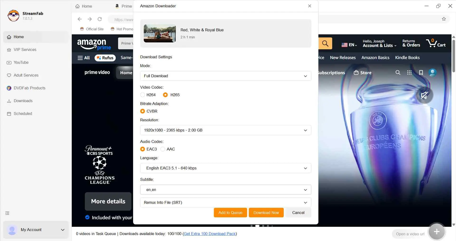 How to manage Amazon Prime Video download limits via StreamFab: Step 3