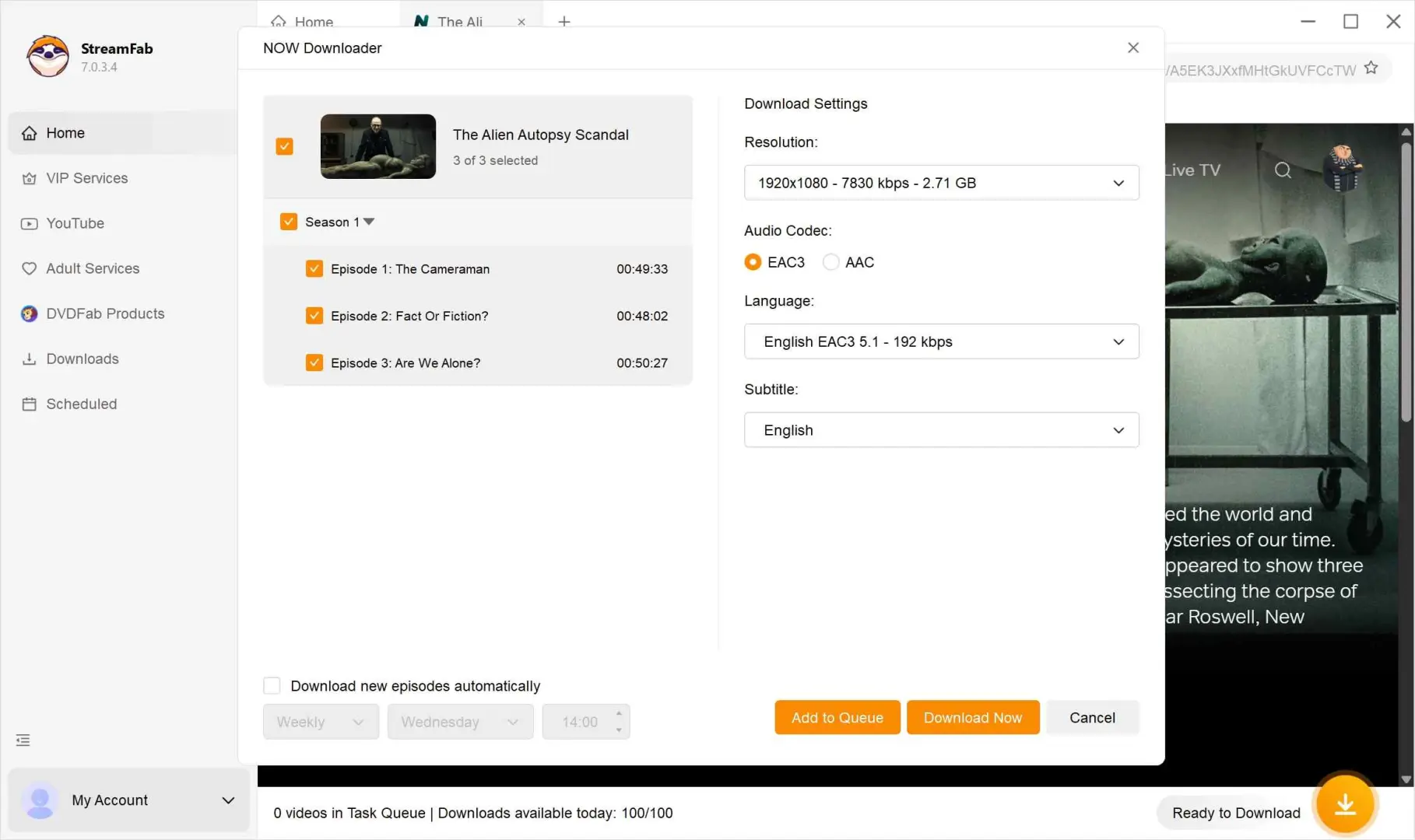 download not tv videos with streamfab now downloader step 3