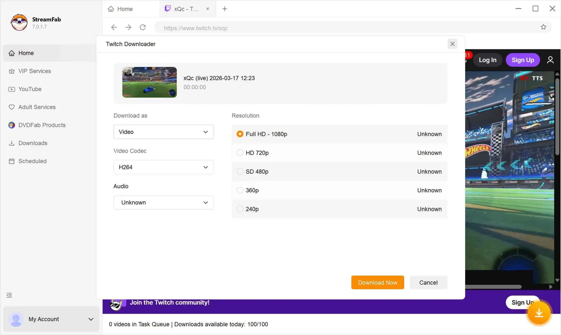 how to download twitch videos with streamfab twitch downloader: step 3