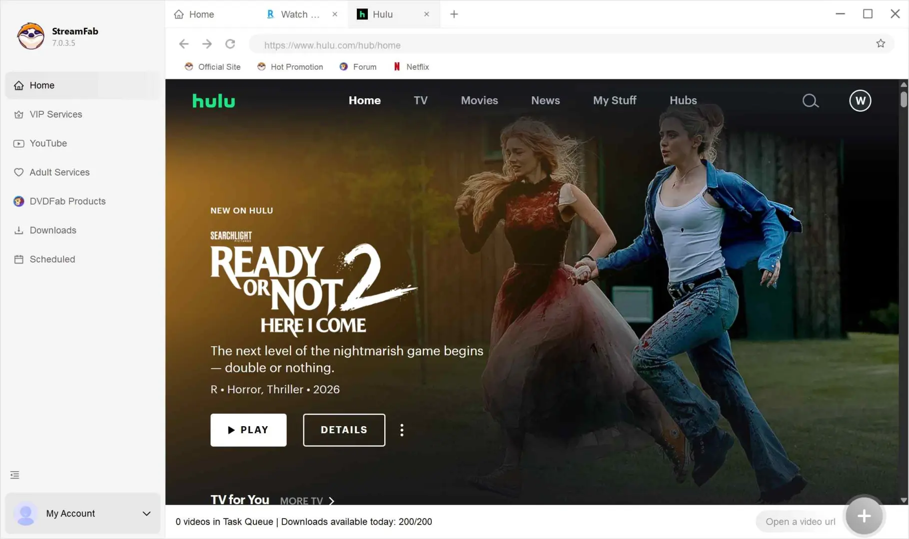StreamFab Hulu Downloader step 2: choose the resolution and audio track before starting the local MP4 save