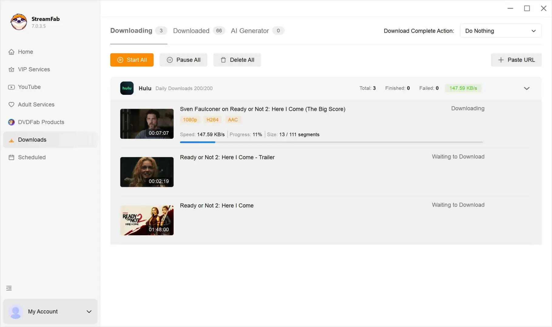 StreamFab Hulu Downloader step 4: start downloading hulu videos to local device 
