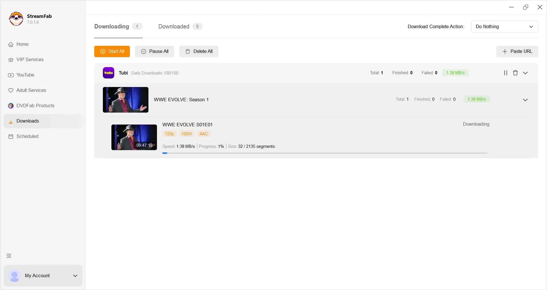 StreamFab step 4 screenshot: start the download or add the title to the batch queue