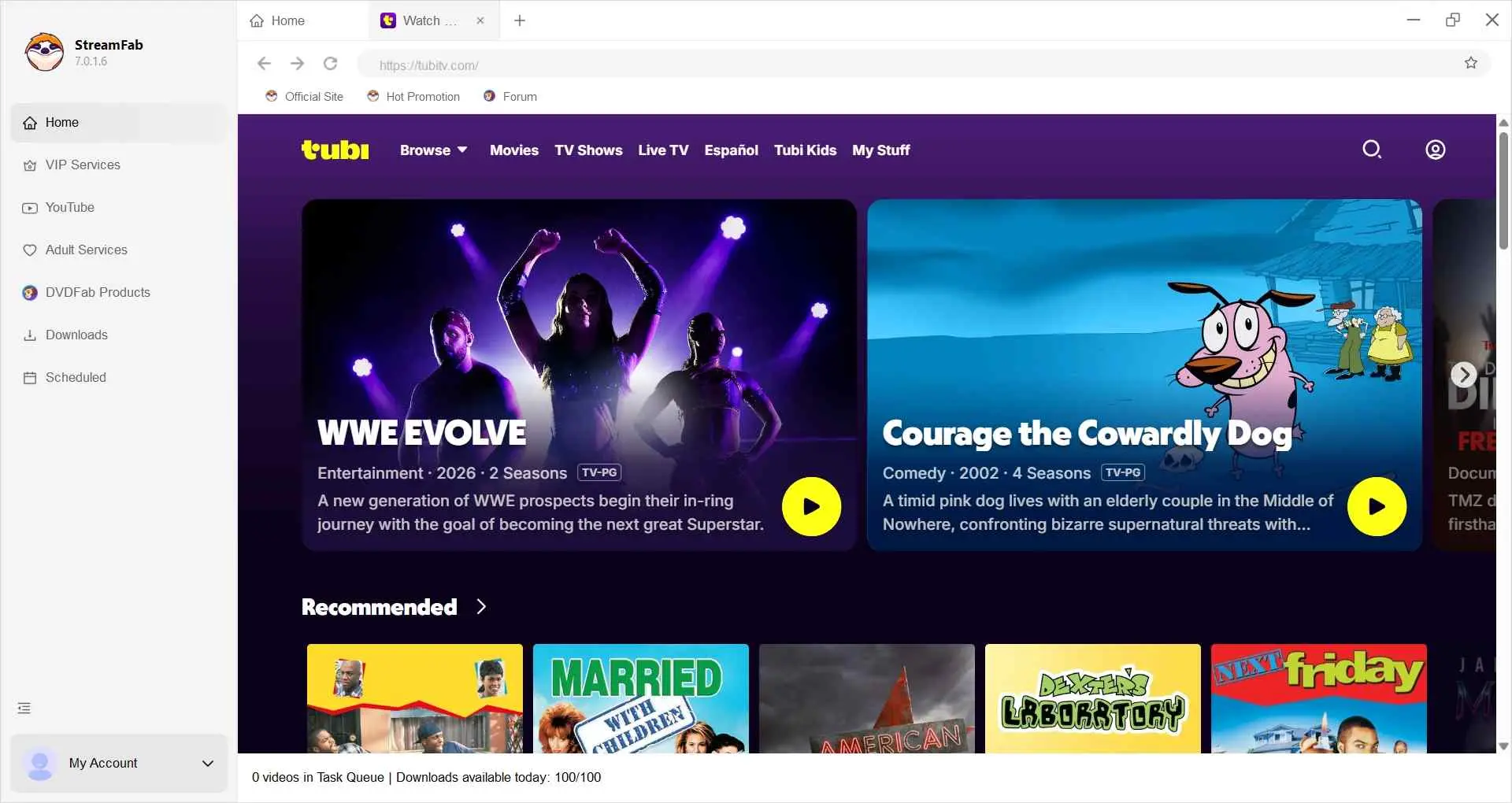 StreamFab step 2 screenshot: choose a streaming service and locate the desired title