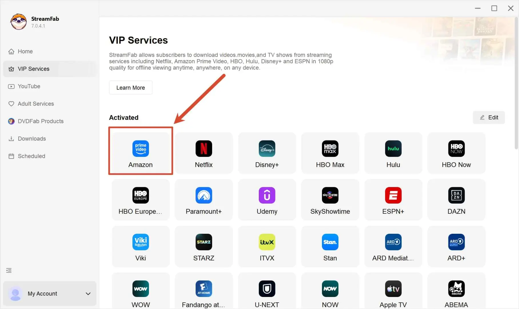 Step 1 to use the better alternative to MovPilot, StreamFab Amazon Downloader
