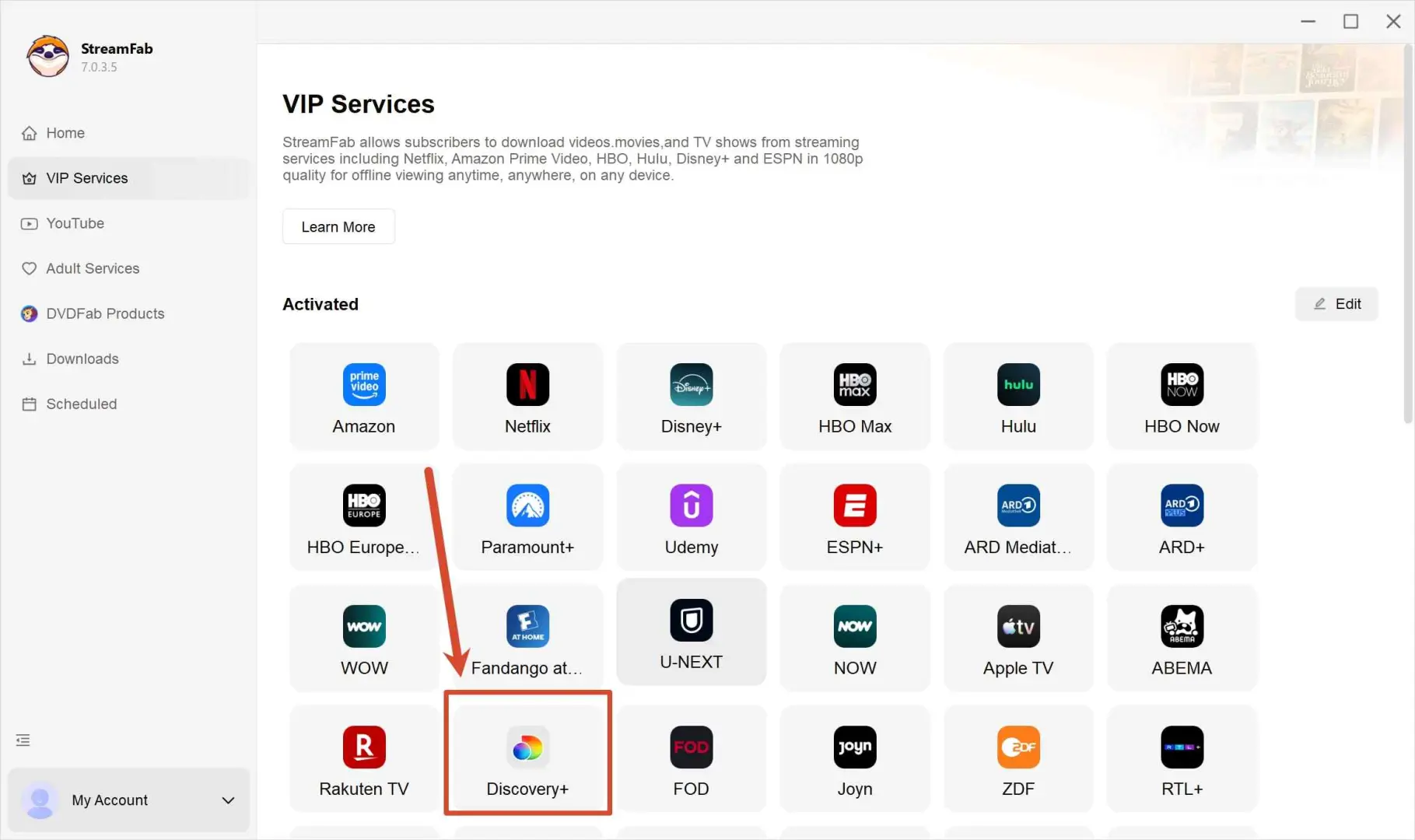 How to download Discovery Plus videos with StreamFab: step 1