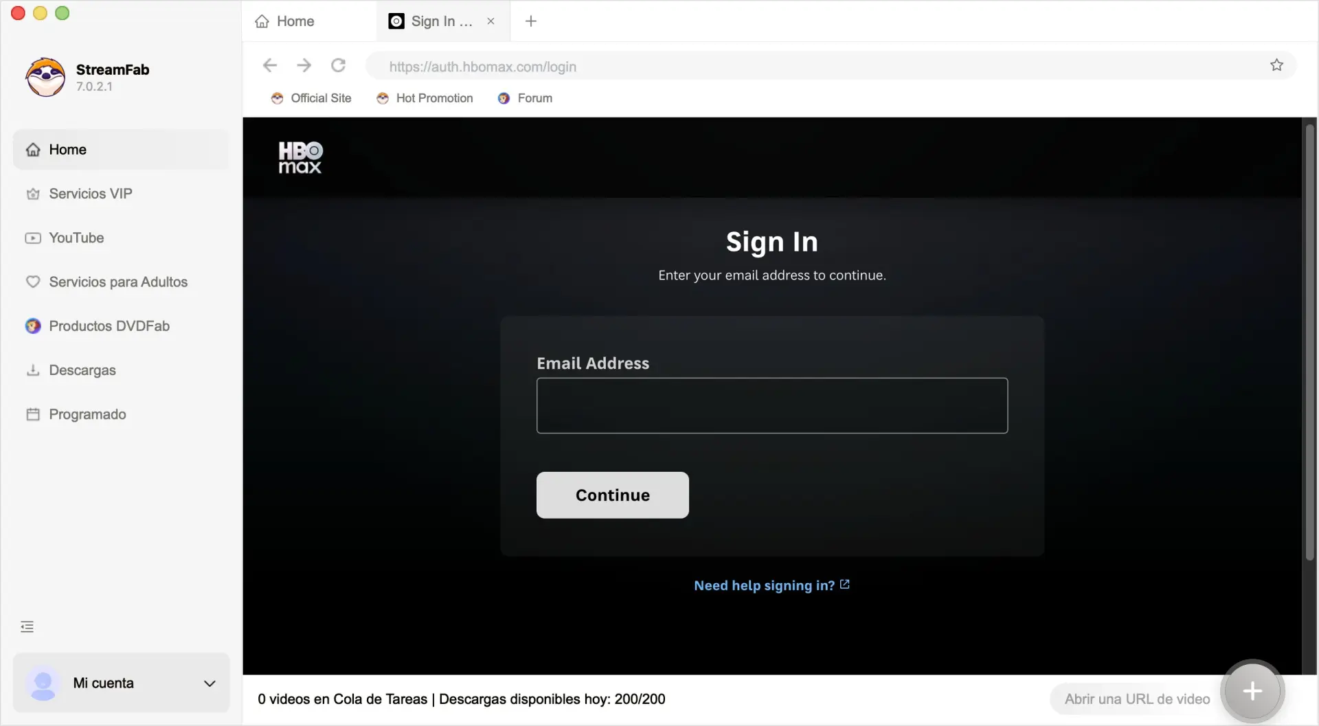 StreamFab en el navegador integrado durante la renovación de sesión para iniciar el análisis