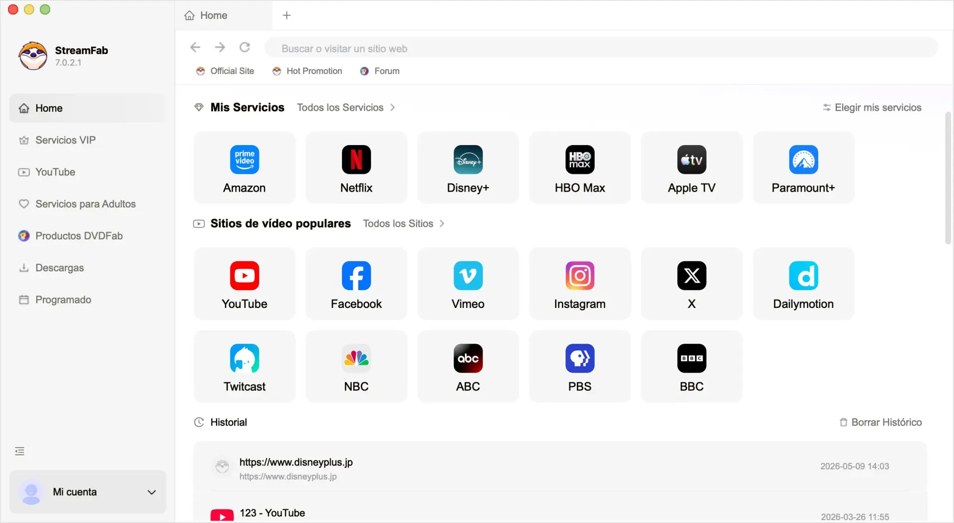 StreamFab en la pantalla de inicio para comprobar si el programa abre correctamente
