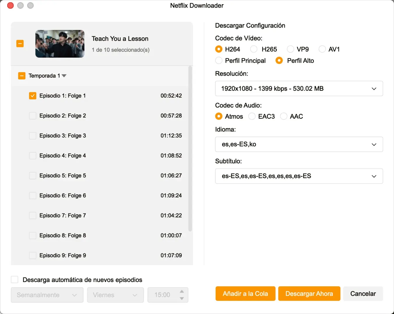 StreamFab: panel emergente de detección automática con opciones de calidad, audio y subtítulos