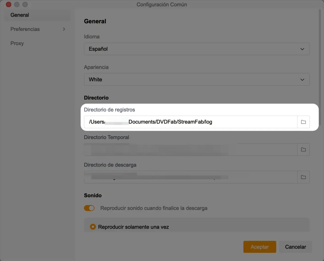 StreamFab Settings → General → Log Directory
