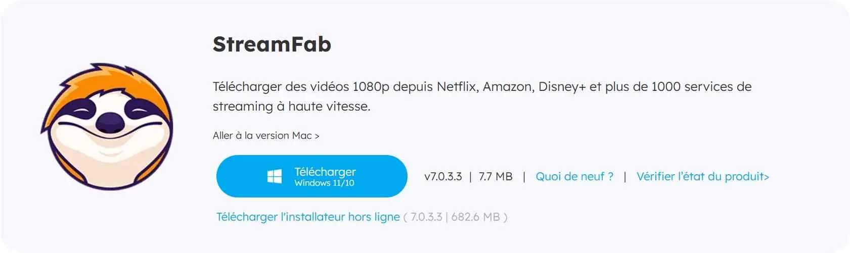 Page de téléchargement StreamFab avec le bouton de version d'essai gratuite