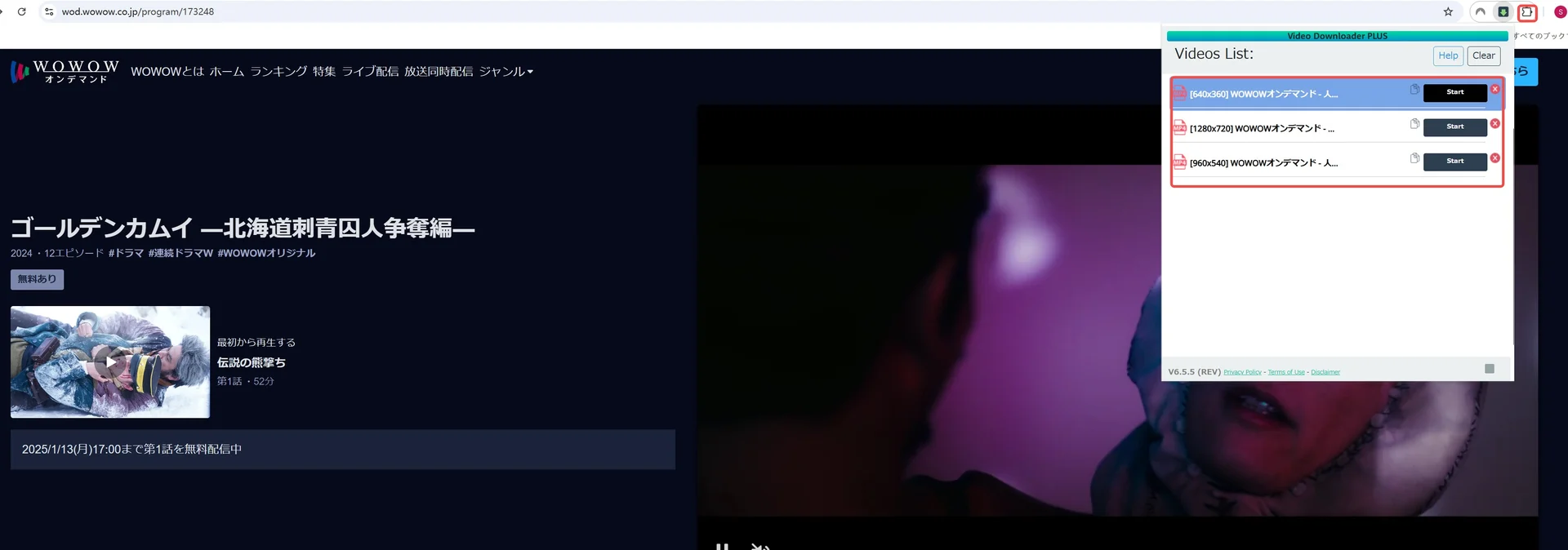 Video Downloader PLUSでWOWOWオンデマンドをダウンロードする手順2