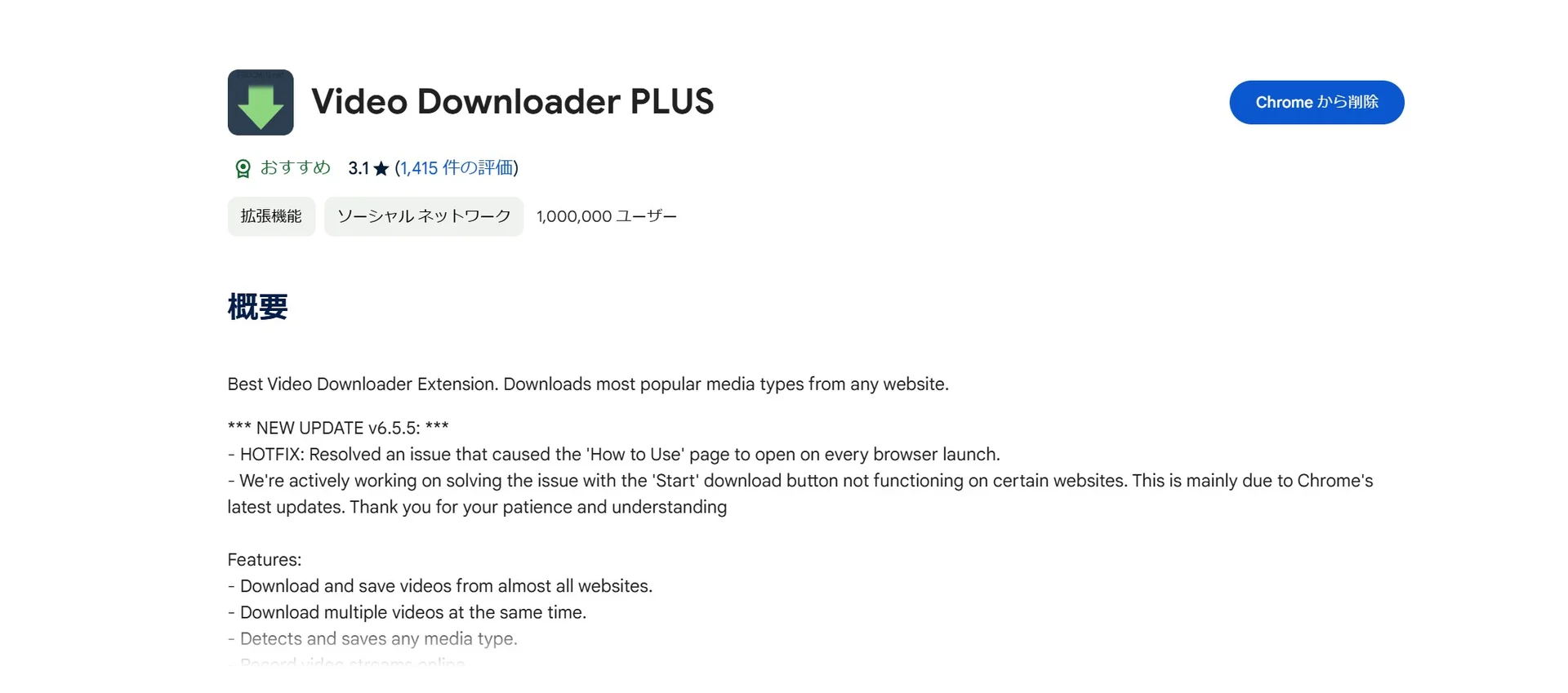 Video Downloader PLUS拡張機能でWOWOWオンデマンドをダウンロードする画面