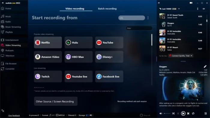Parallels Desktop 上の Windows で Audials One を起動した画面