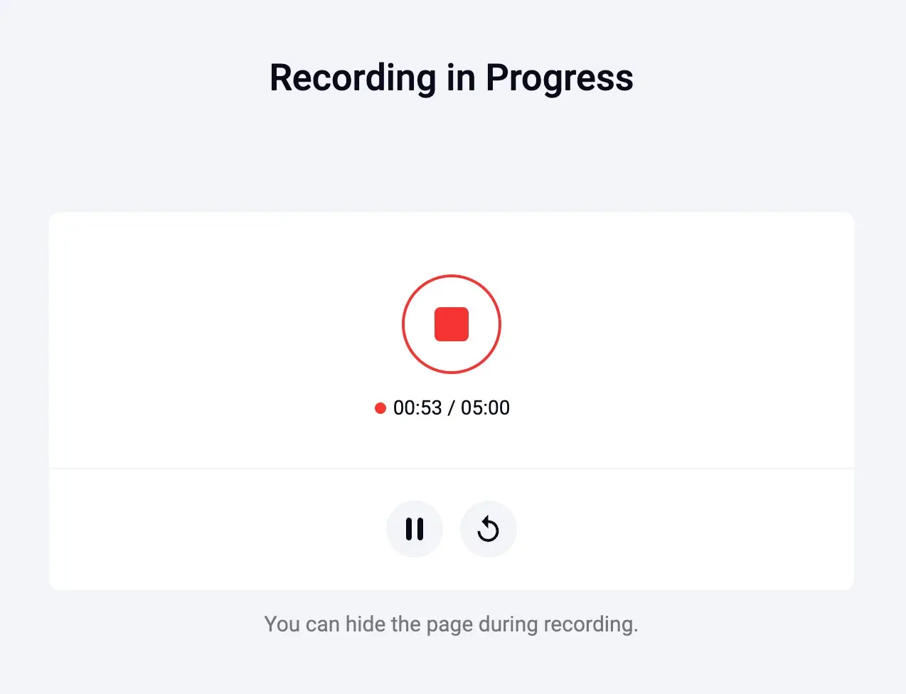 RecordCastで録画中の時間と映像を確認する画面