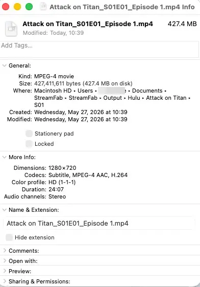 StreamFab Hulu DownloaderでHulu作品の保存設定を選ぶ画面